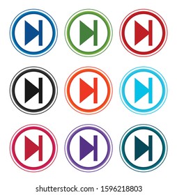 Next track icon flat round buttons set illustration design isolated on white background