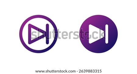 Next Track Icon Set. A purple gradient icon with a right-facing arrow and a vertical line, used for skipping to the next track in media players.
