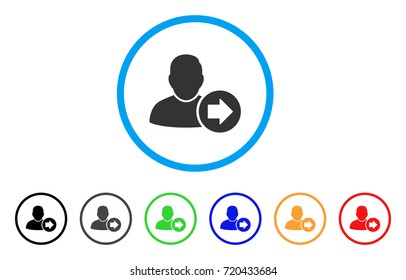 Next User rounded icon. Style is a flat next user gray symbol inside light blue circle with black, gray, green, blue, red, orange versions. Vector designed for web and software interfaces.