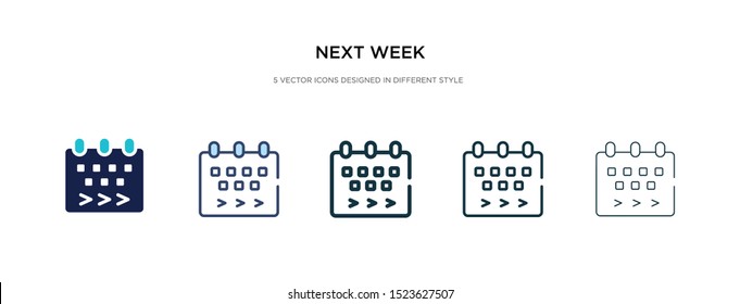 next week icon in different style vector illustration. two colored and black next week vector icons designed in filled, outline, line and stroke style can be used for web, mobile, ui