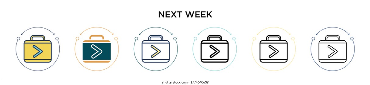 Next week icon in filled, thin line, outline and stroke style. Vector illustration of two colored and black next week vector icons designs can be used for mobile, ui, web