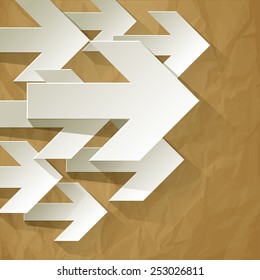 Next white arrows in corner on crumpled paper brown background