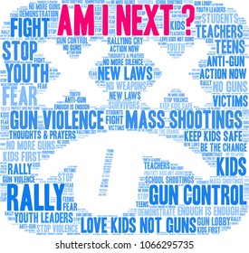 Am I Next word cloud on a black background.