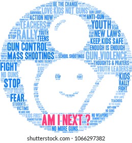 Am I Next word cloud on a black background.