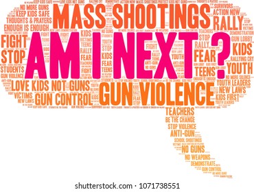 Am I Next word cloud on a black background.