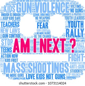 Am I Next word cloud on a black background.