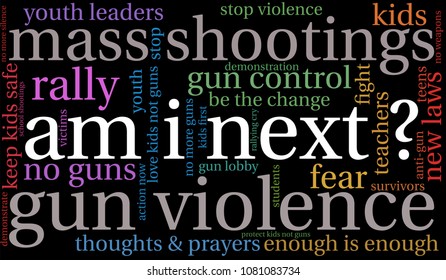 Am I Next word cloud on a black background.