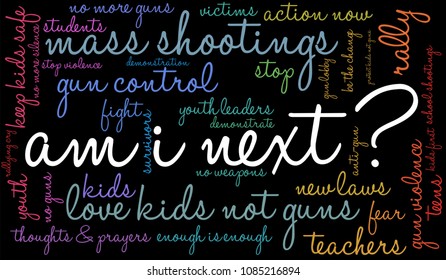Am I Next word cloud on a black background.