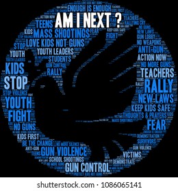 Am I Next word cloud on a black background.