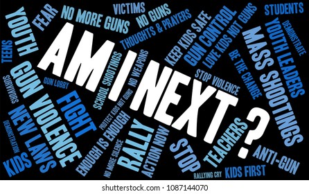 Am I Next word cloud on a black background.