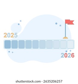 conceito de resolução para o próximo ano. Planejamento de negócios para o próximo ano. Metas para 2026, ano de 2026 e pensamentos sobre o futuro. processo ou progresso e melhoria. ilustração de design plano no plano de fundo.