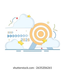 next year resolution concept. Next year business planning. Goals for 2026, year 2026 and thoughts about the future. process or progress and improvement. flat design illustration in the background.