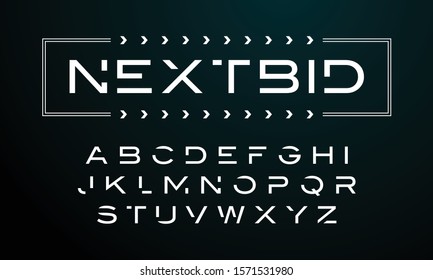 Nextbid: Trendy alphabet letters a to z. Futuristic display alphabet. vector illustration.