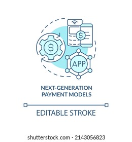 Next-generation Payment Models Turquoise Concept Icon. Healthcare Problem Abstract Idea Thin Line Illustration. Isolated Outline Drawing. Editable Stroke. Arial, Myriad Pro-Bold Fonts Used