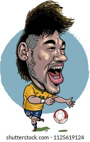 Neymar Jr template caricature vector Brazilian professional footballer of the French team Paris Saint Germain and Brazil national team.May,2018