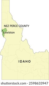 Nez Perce County and city of Lewiston location on Idaho state map