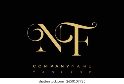 NF Abstract Creative Jewelry Logo. A stylish logo featuring golden monogram initials in an elegant and modern typography, perfect for branding