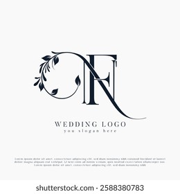 NF, FN Wedding Initials Design. Floral Monogram