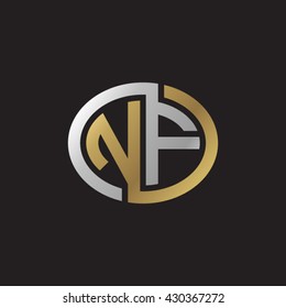 NF initial letters looping linked ellipse elegant logo golden silver black background
