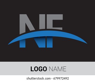 NF initial logo company name colored grey and blue swoosh design.