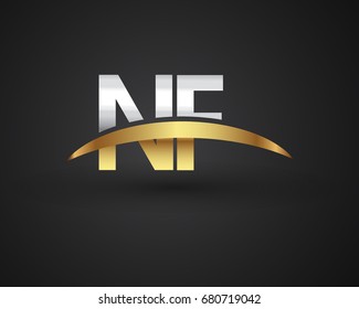 NF initial logo company name colored gold and silver swoosh design. vector logo for business and company identity.
