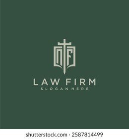 NF initial monogram for law firm with sword and shield logo image