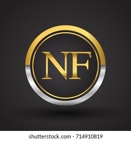 NF Letter logo in a circle, gold and silver colored. Vector design template elements for your business or company identity.