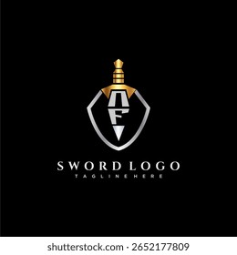 monograma de luxo da letra NF para imagem de estilo escudo e espada
