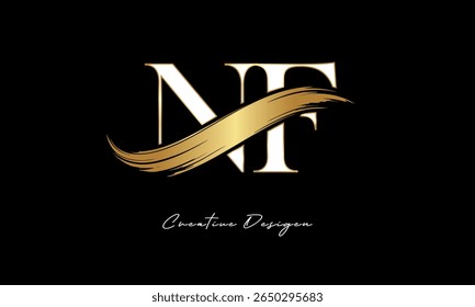 NF Letter Monogram Logo – Elegant Gold Brush Stroke Letter mark for Luxury Branding, Fashion, Boutique  Premium Identity Design
