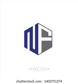 NF Logo Initial Monogram Negative Space Design Template With Blue Navy and Grey color