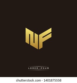 NF Logo Letter Initial Logo Designs Templete with Gold and Black Background
