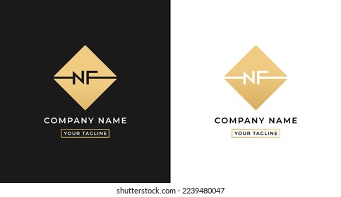 NF logo letter or NF letter logo vector on white and black background. NF letter logo with go concept. Elegant gold colored NF letter logo. Suitable for company logos with the initials N and F.