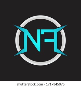 Monograma de logotipo NF con plantilla de diseño de forma circular y de cuatro ejes