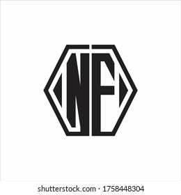 Monograma del logotipo de NF con plantilla de diseño redondeado de línea hexagonal sobre fondo blanco