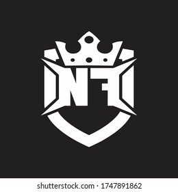 Monograma de logotipo de NF aislado con plantilla de diseño de escudos y coronas