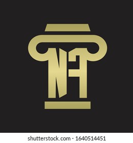 NF Logo monogram with pillar style design template with gold colors