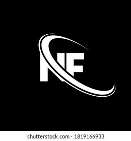 NF logo. N F design. White NF letter. NF/N F letter logo design. Initial letter NF linked circle uppercase monogram logo.	