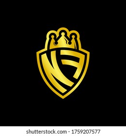 NF monogram logo with shield and crown style design template isolated on black background