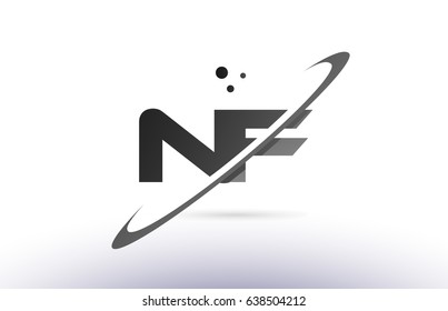 nf n f alphabet letter logo black white grey swoosh creative text dots company vector icon design template