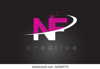NF N F Creative Letters Design. White Pink Letter Vector Illustration.