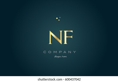 nf n f  gold golden luxury product metal metallic alphabet company letter logo design vector icon template green background