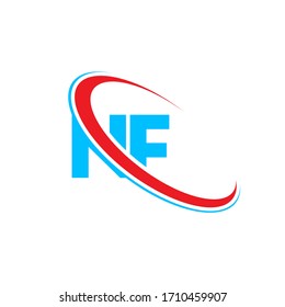 NF N F letter logo design. Initial letter NF linked circle upercase monogram logo red and blue. NF logo, N F design
