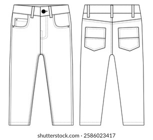 nfant baby boy Denim Long jeans Pant fashion flat sketch Illustration template