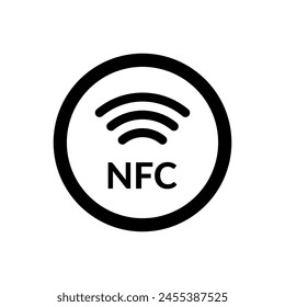 NFC black round icons. Wireless payment outline circle symbol. Near field communication solid sign.