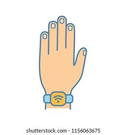 NFC Bracelet Color Icon. Near Field Communication. RFID Wristband. NFC Smartwatch. Smart Wristwatch. Contactless Technology. Isolated Vector Illustration