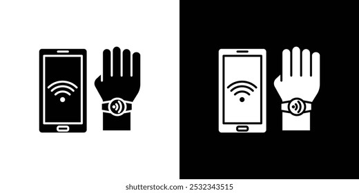 Logotipo lineal del icono conectado de la pulsera NFC aislado