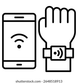 Icono conectado de la pulsera de NFC Marca aislada del logotipo del esquema