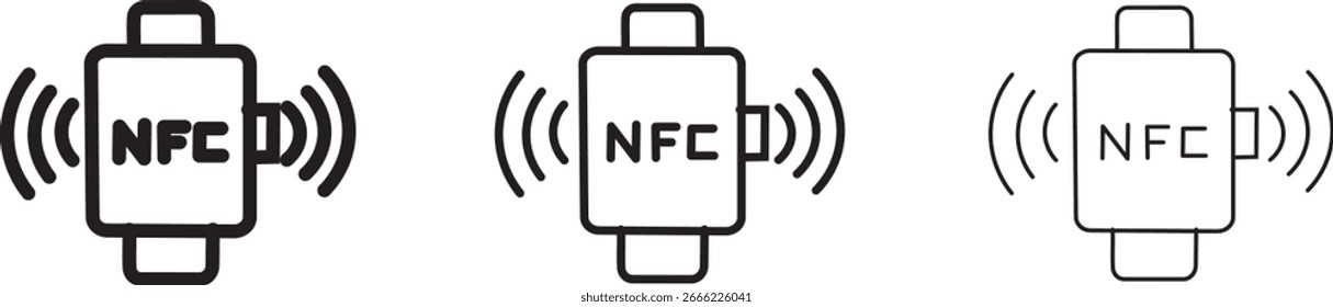 Pulsera NFC conectada icono simple ilustración colección. delgada línea plana estilo signo de Vector