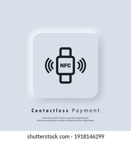 NFC bracelet connected to smartphone linear icon. NFC phone synchronized with smartwatch. RFID wristband. Contactless Payment icon. Nfc icon. Wireless payment. Contactless cashless society icon.