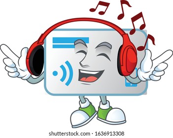 NFC card cartoon character design Listening music on a headset